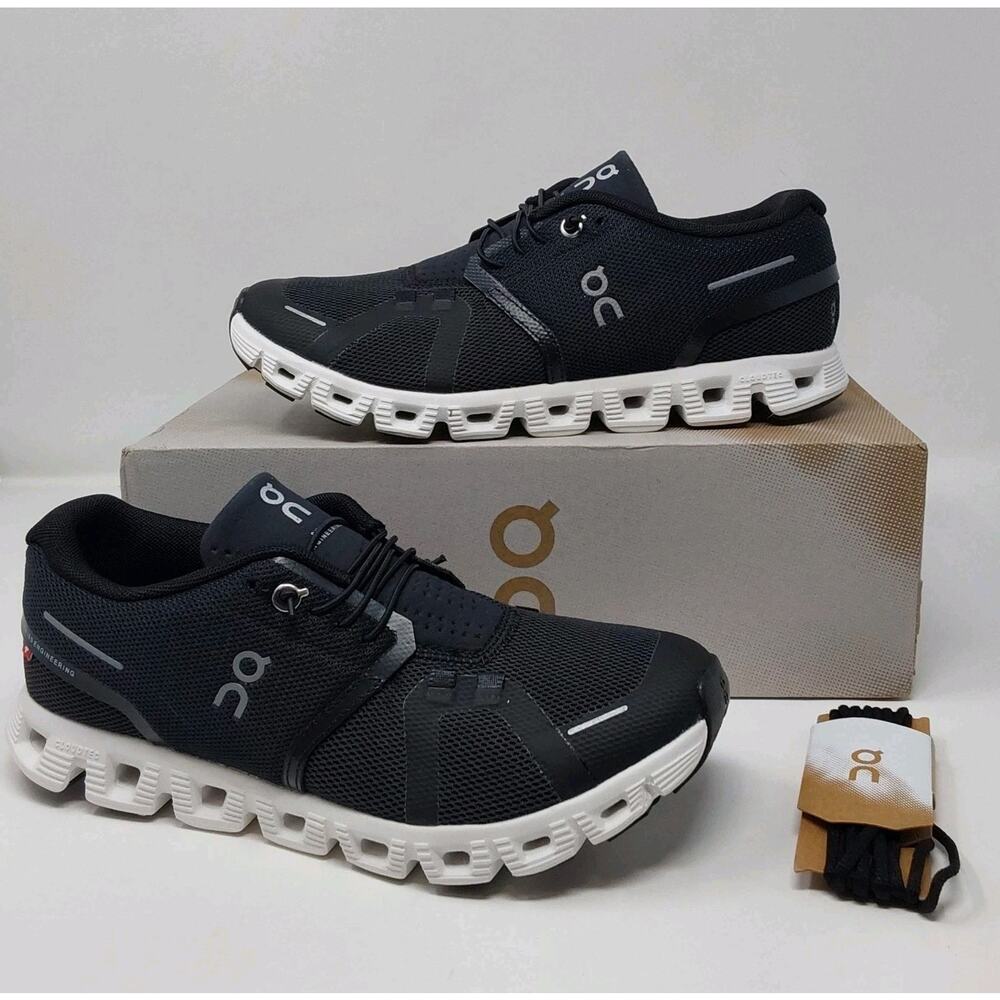 On Running Cloud 5 Black White Womens Athletic Shoes New